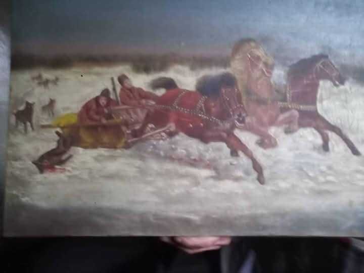 sprzedam obraz watacha wilków za saniami