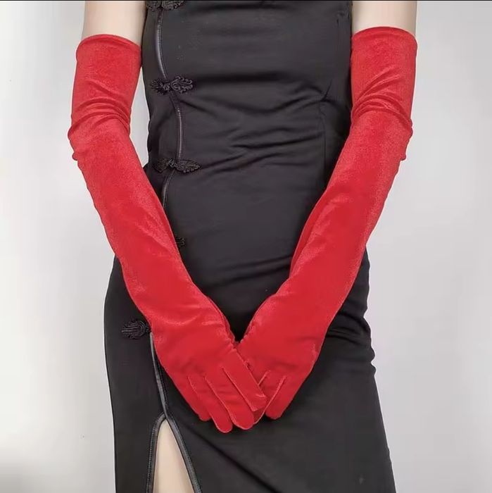 Бархатные фатиновые прозрачные длинные перчатки атласные