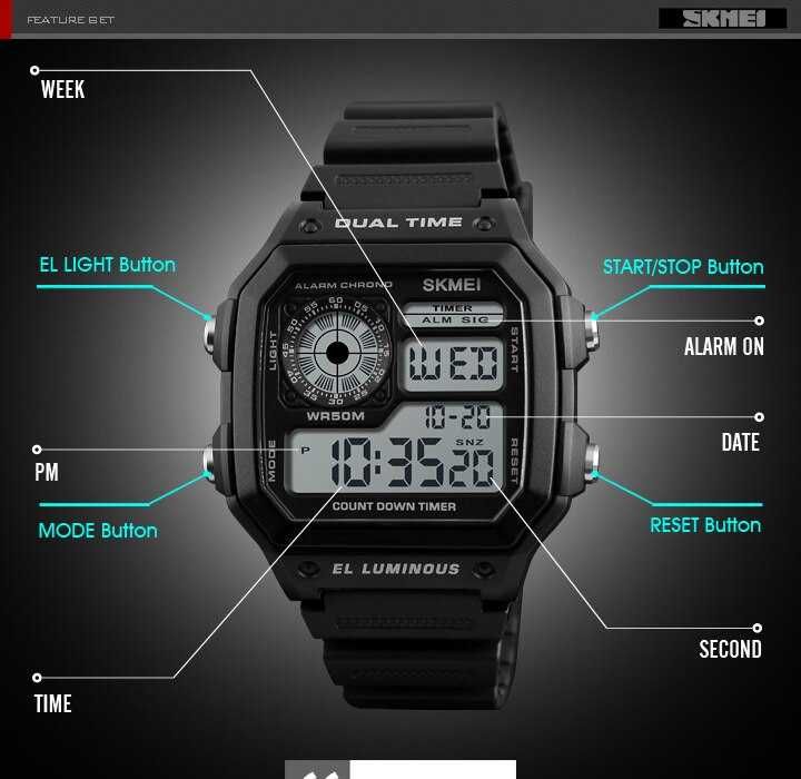 Zegarek elektroniczny Skmei czarny retro wodoszczelny WR50