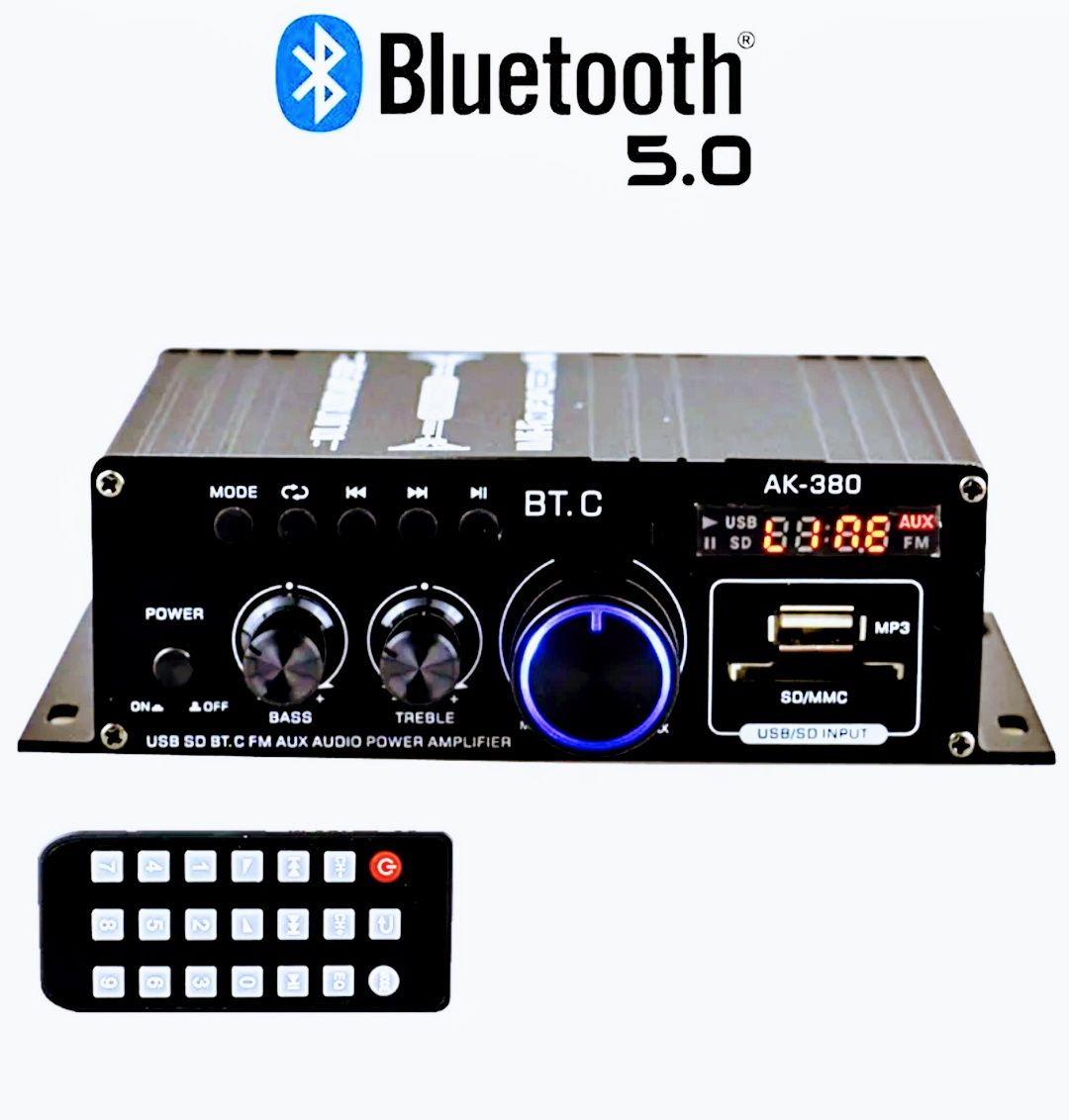 Cyfrowy Amplituner Blootuch 2x400Wat + zasilacz + Blue LED