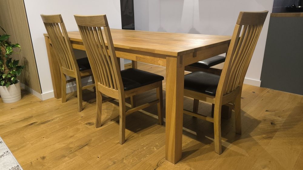 Lity stół dębowy 180x90 rozkładany z krzesłami zestaw do jadalni