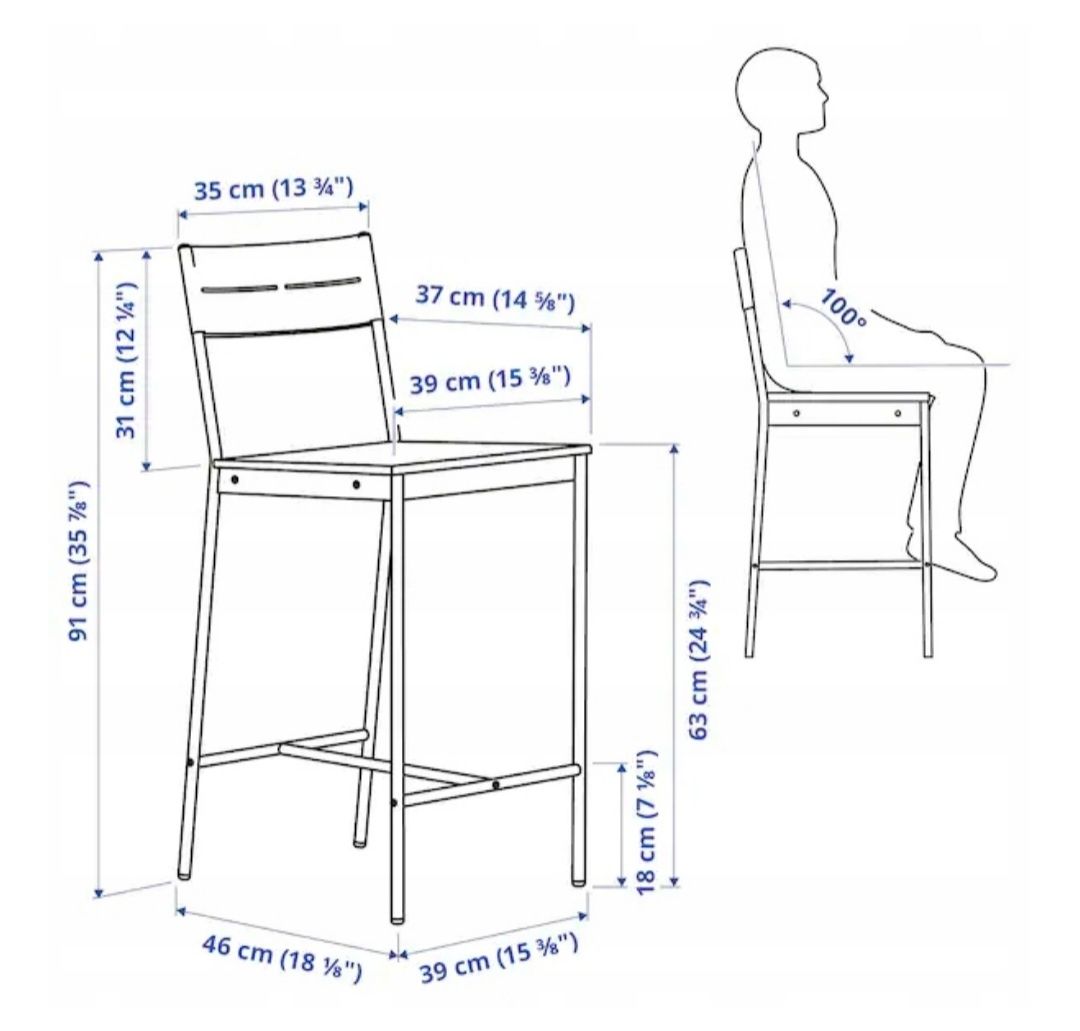 Stołek barowy ikea sandsbert czarno - brązowy 63 cm