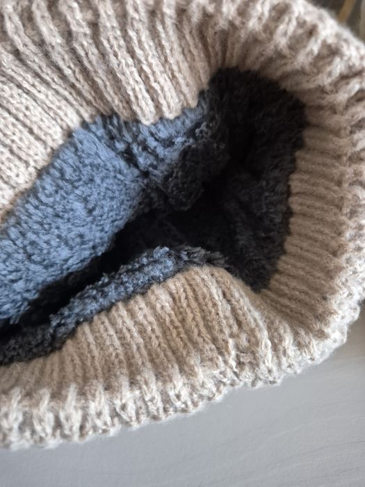 Zestaw zimowy męski beżowy czapka + komin ocieplane Nowe