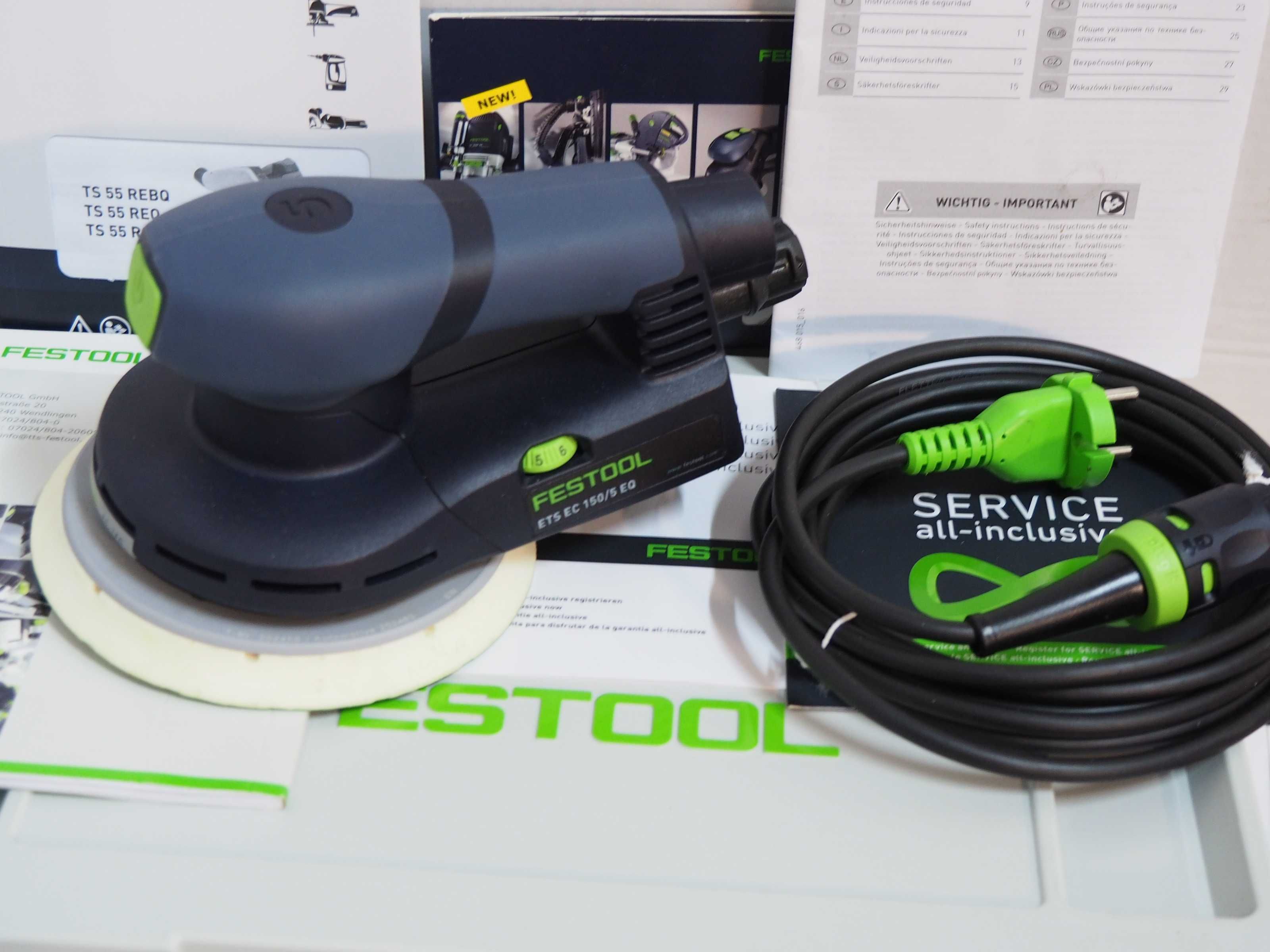 Zestaw narzedzi FESTOOL ETS EC 150/5 szlifierka+ kabel + dysk 150mm