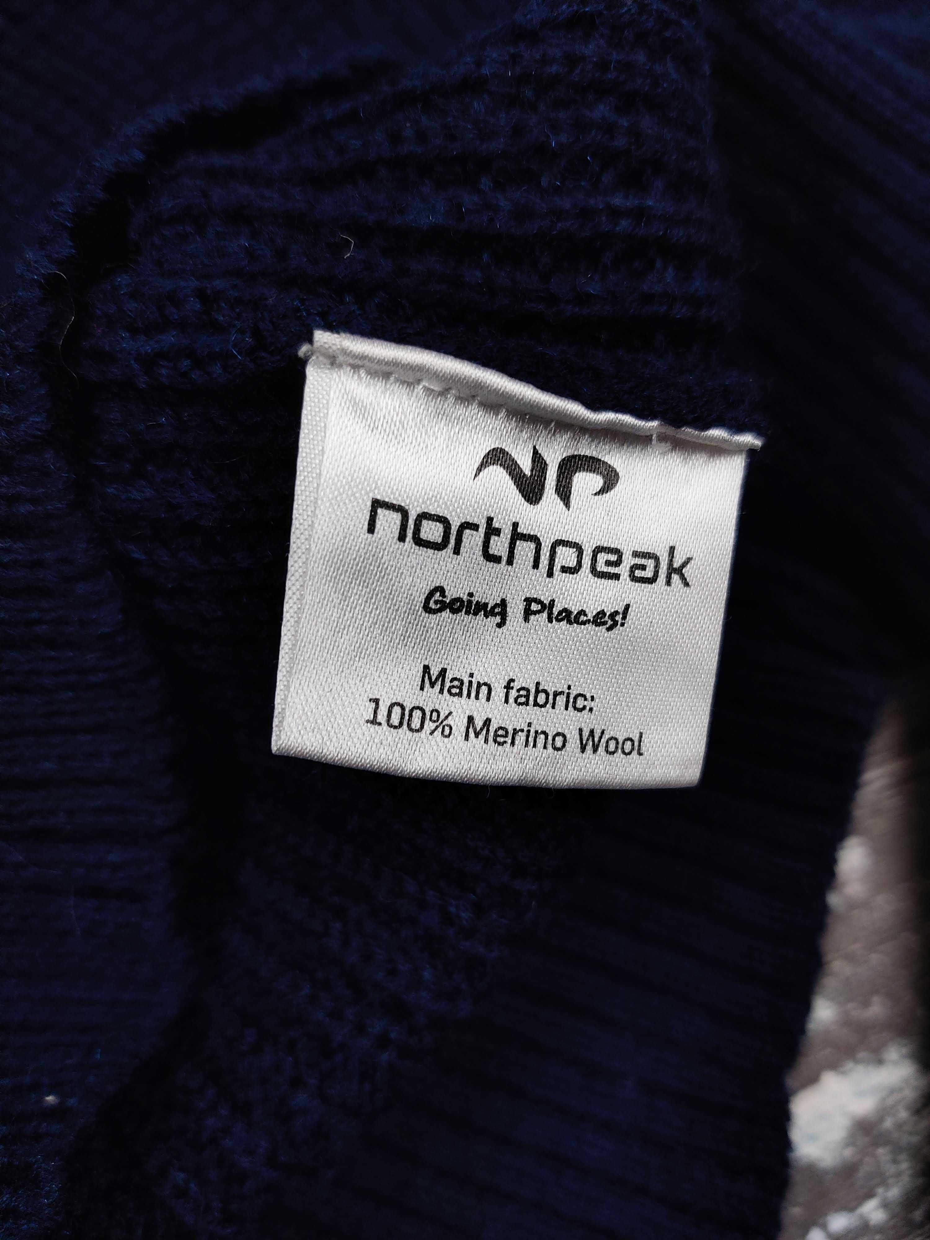 NorthPeak sweter 100% merinociemny granat stójka zip M