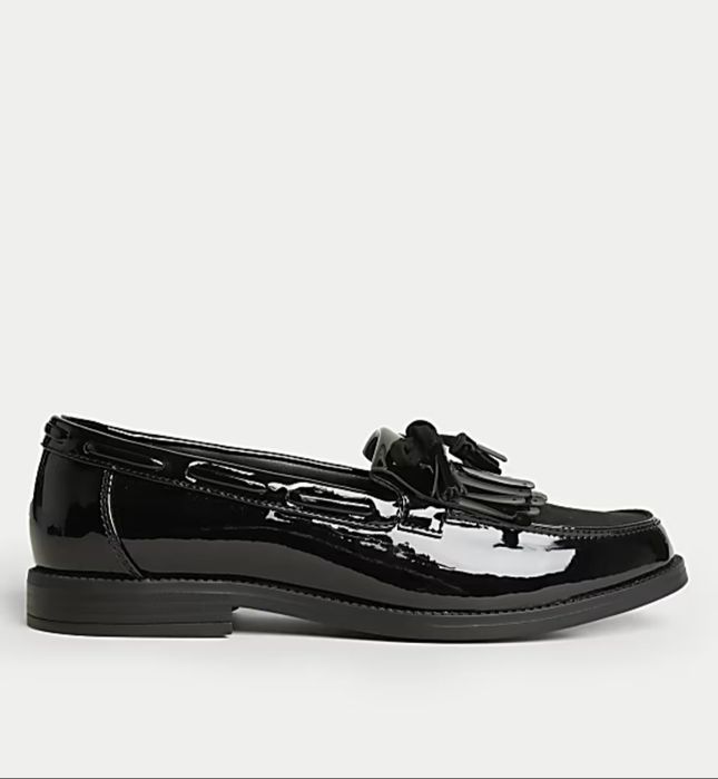 Marks&Spencer extra Mokasyny Loafersy czarne z frędzlami roz 37 _ 23.5