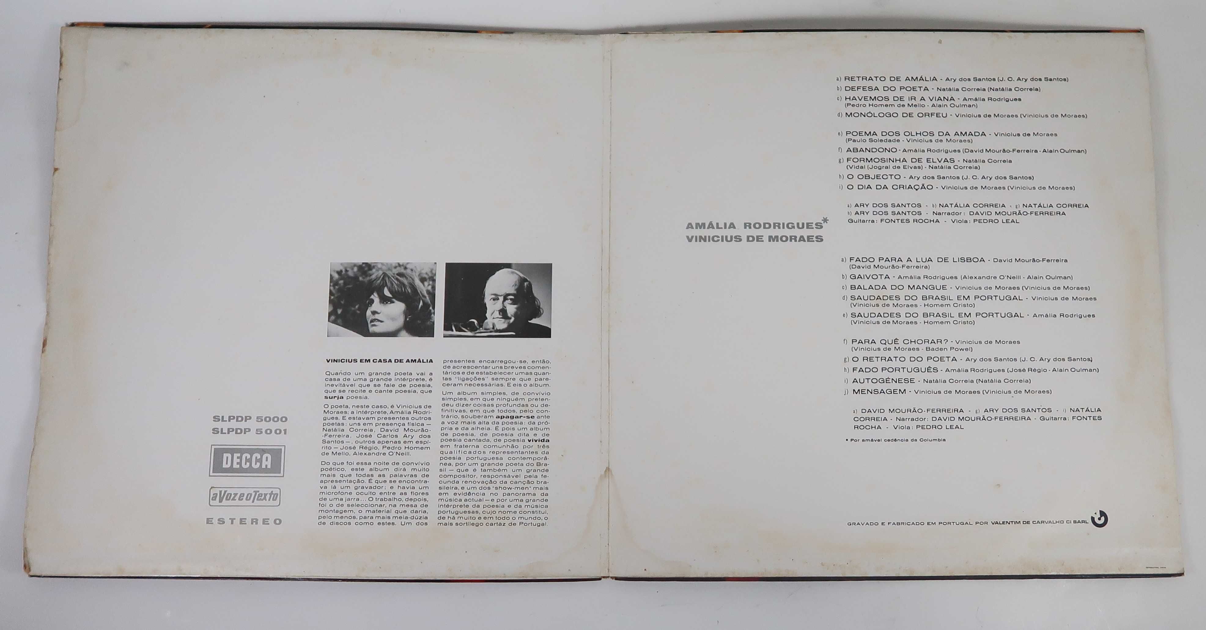 Discos Vinil LP Duplo - Amália Rodrigues , Vinicius De Moraes