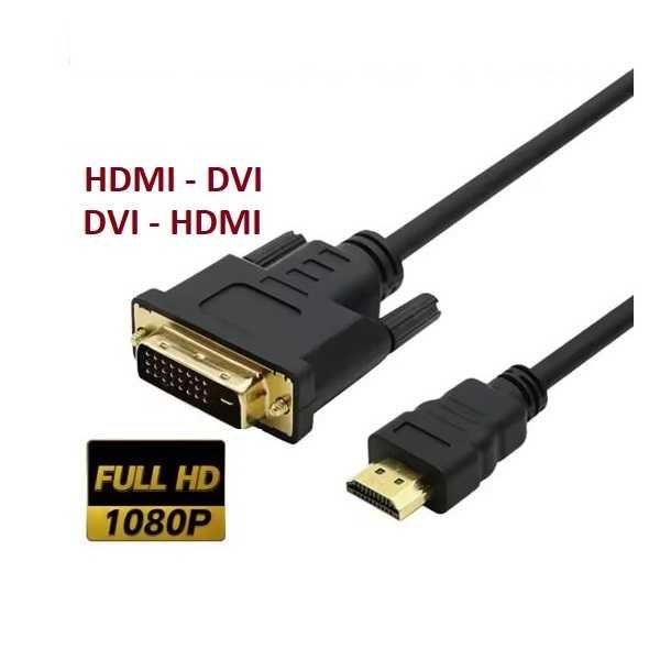 Kabel-Przejściówka DVI - HDMI / HDMI - DVI 1,5m (Adapter / Konwerter)