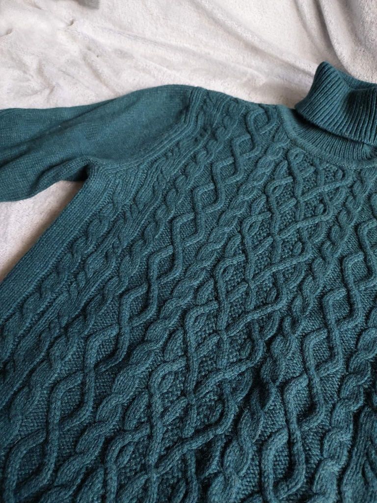 Sweter golf gruby wełniany xs, wełna h&m