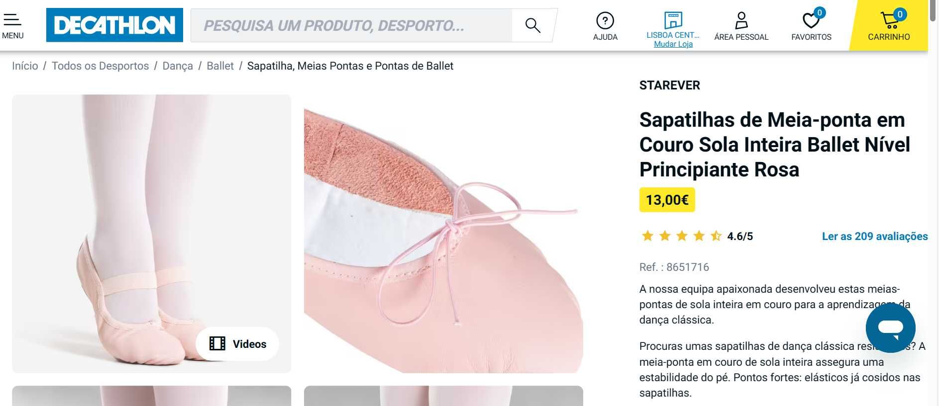 Ballet - Sapatilhas de meia-ponta em couro rosa (art. NOVO)