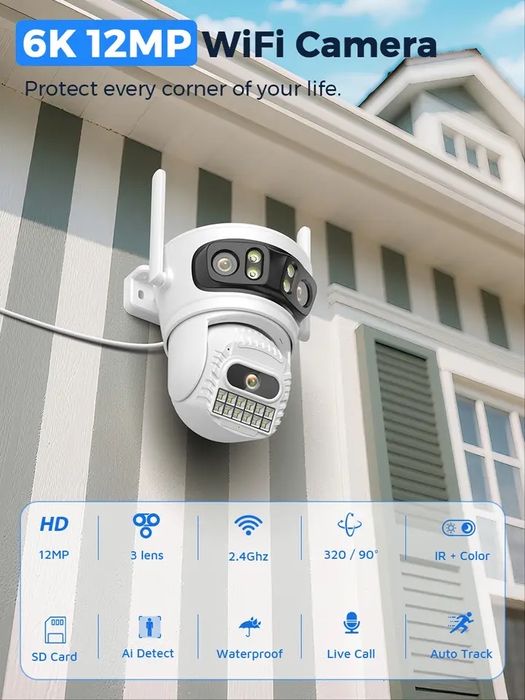 Камера 12МР 6К ICSee Xmeye Ip66 WIFI Rj45 онлайн вулична відеокамера