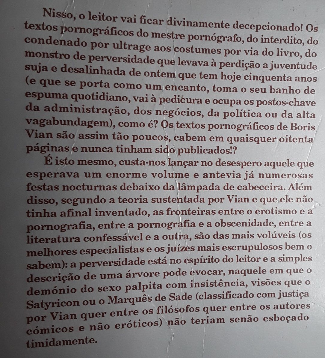 Livro: Escritos Pornográficos, de Boris Vian, ano 1988