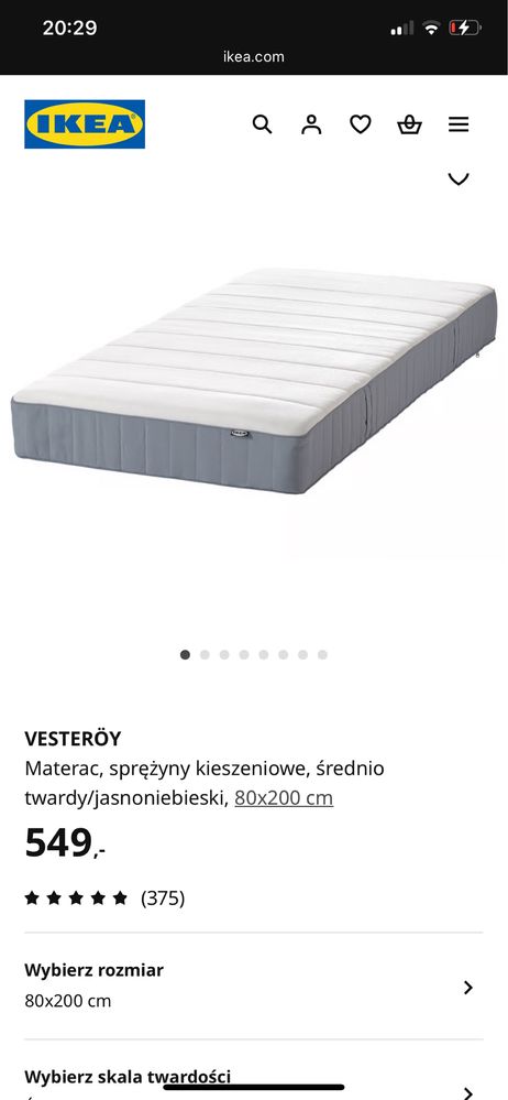 Materac vasteroy ikea  80x200