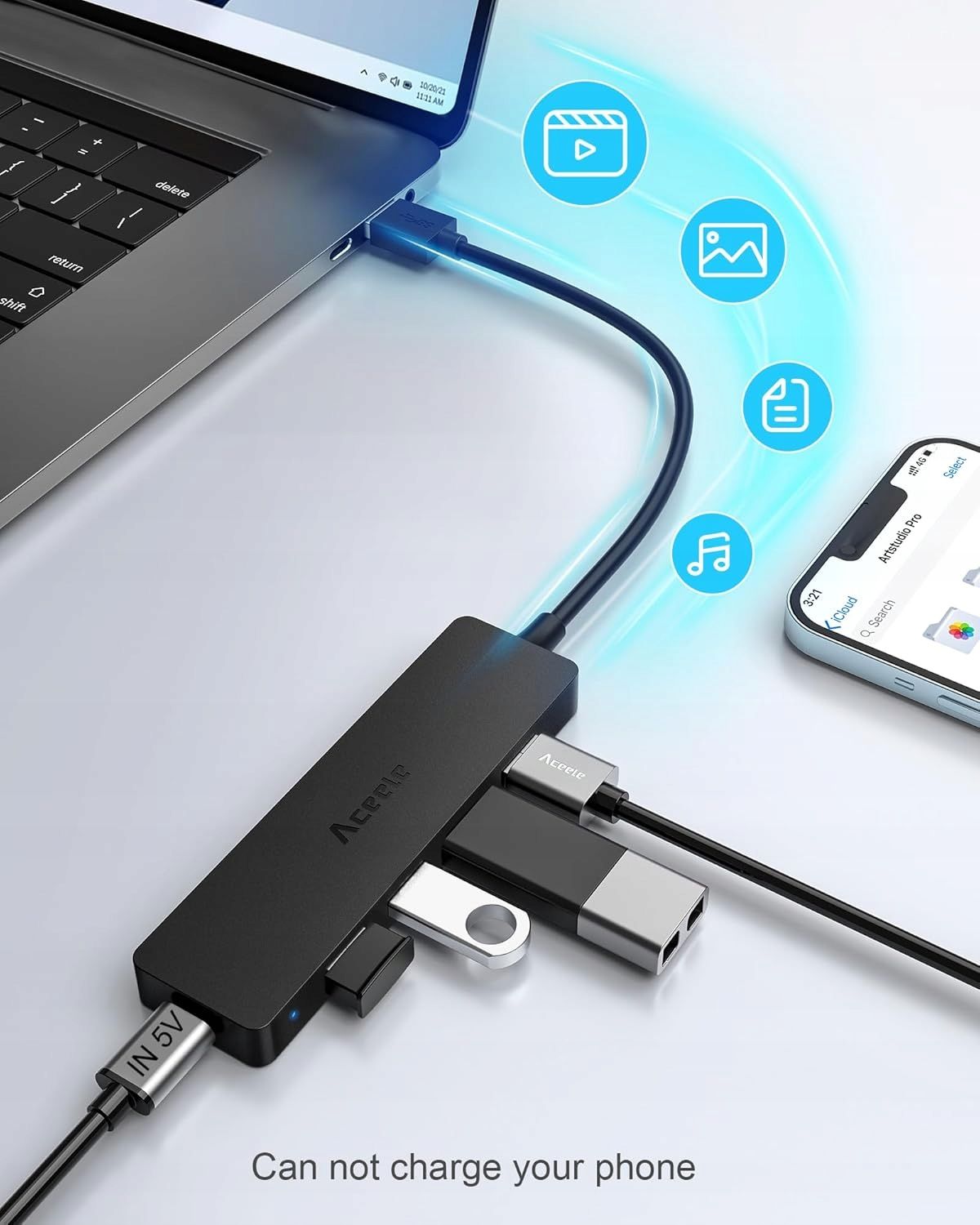 HUB USB 4w1 4-Portowy USB-A 3.0 Superszybki Transfer Danych 5Gbit/s