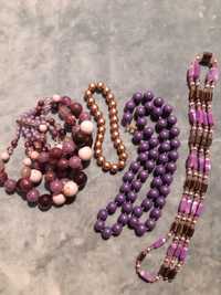 Biżuteria PRL, naszyjniki, bransoletka w fioletach