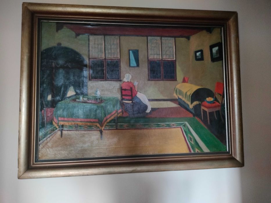 100 letni obraz olejny kobieta w suterenie