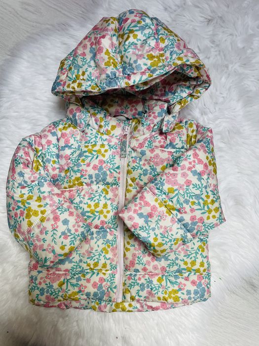 Kurtka wiosenna ocieplana kożuszek kaptur kwiaty h&m 74