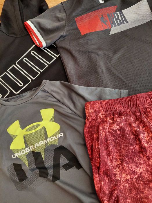 NBA, UNDER ARMOUR , PUMA :T-shity ,bluza i spodenki ,4 pak. 8lat 128cm