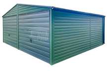 Garaż Blaszany 6x6m 2x Bramy uchylne Zielony Antracyt rynny GP414