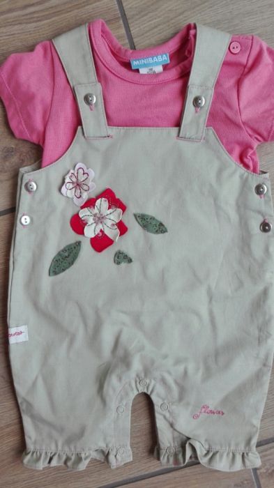 NOWY śliczny komplet na lato ogrodniczki-rampersy i koszulka rozm. 68