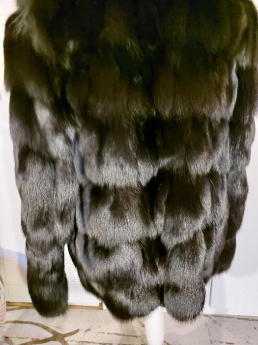 Futro naturalne r L czarna kurtka lis prawdziwy naturalny nie jenot