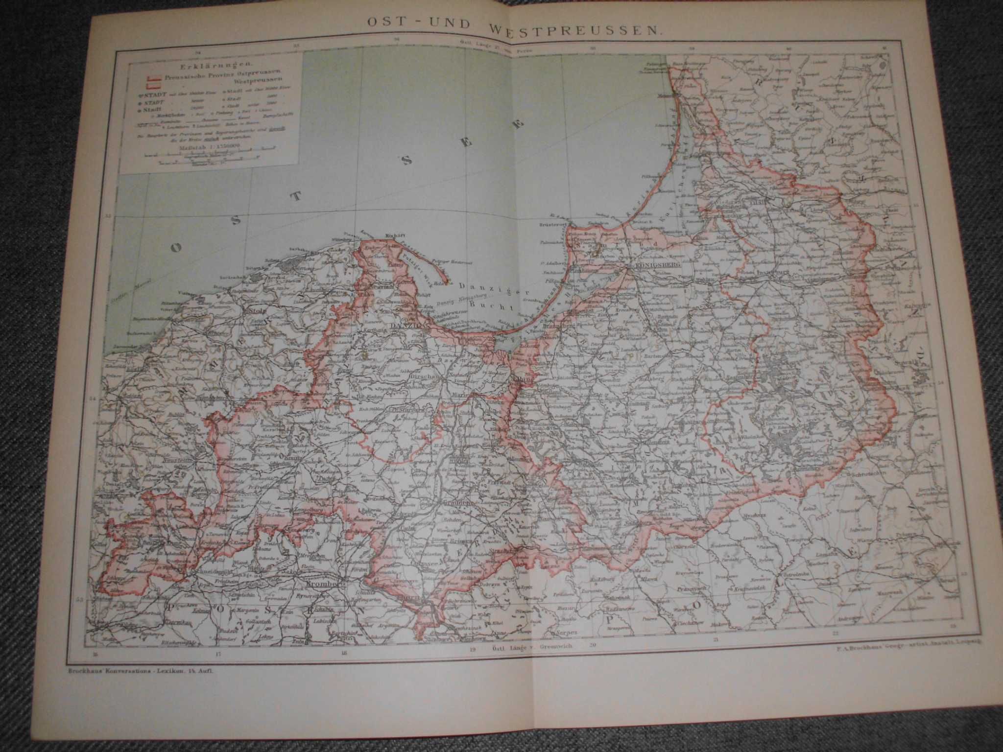 Prusy Wschodnie i Zachodnie - Toruń, Olsztyn oryginalna XIX w. mapa