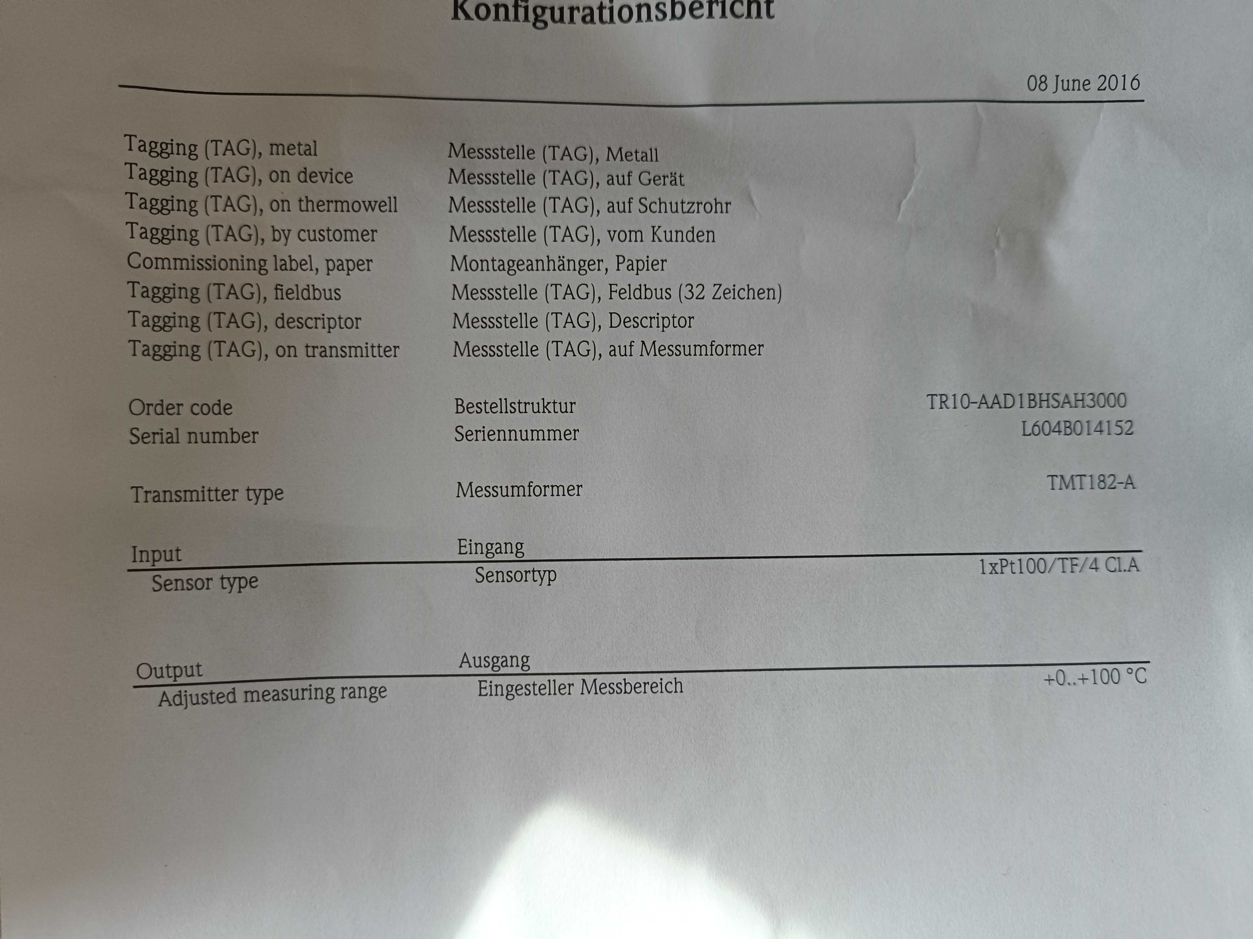Czujnik temperatury Endress Hauser TR10