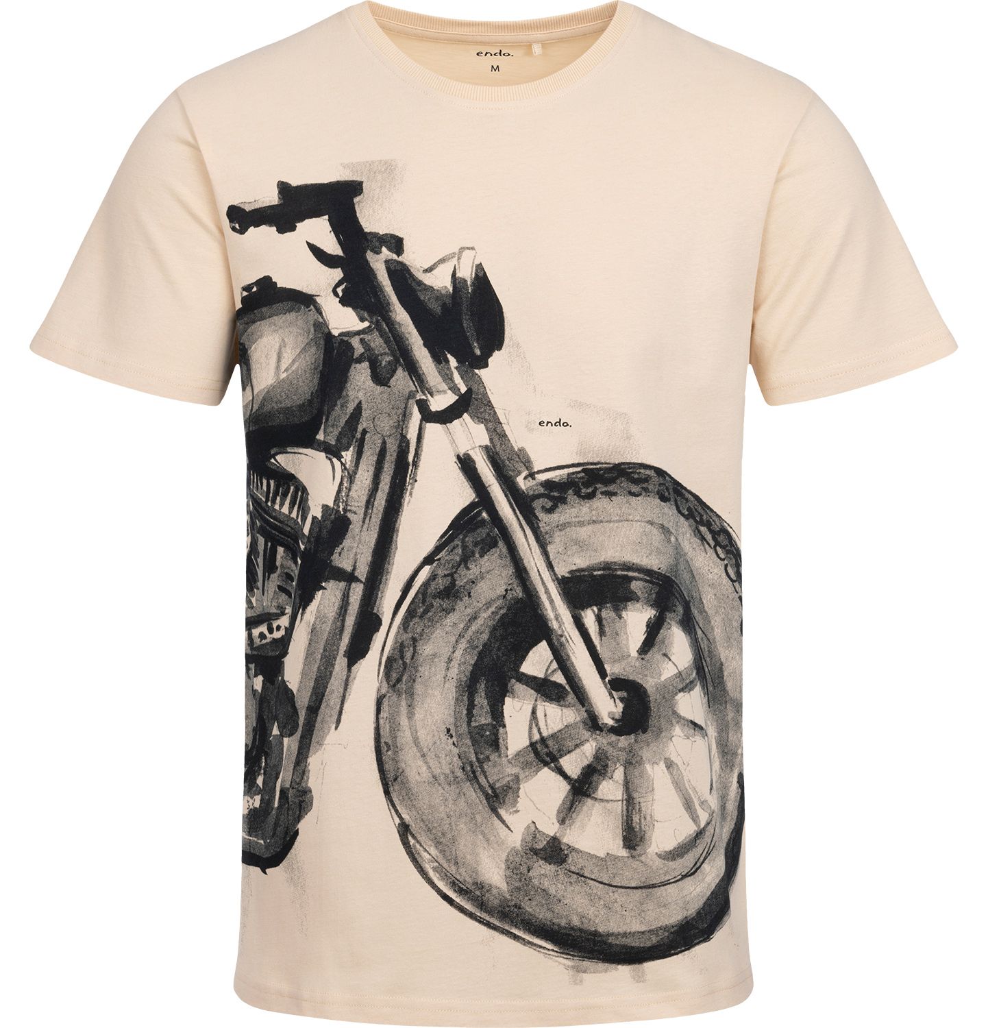 T-shirt Koszulka męska bawełna beżowy M z motocyklem bawełniana Endo