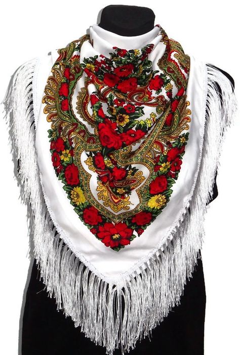 Chusta Góralska Ludowa Folk Damska Biała