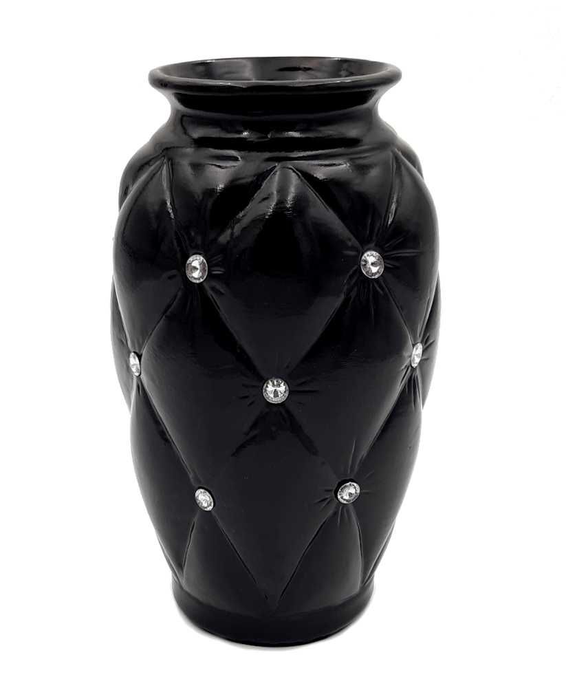 Czarny wazon ceramiczny glamour z kryształkami cyrkoniami duży NOWY