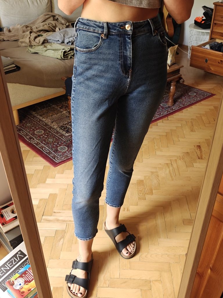 Spodnie jeansy niebieskie granatowe high waist