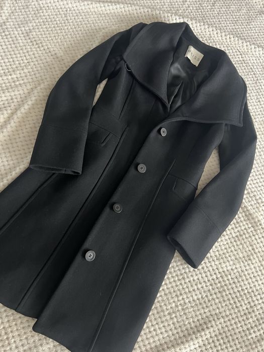 Zimowy elegancki wełniany długi plaszcz czarny długi REISS