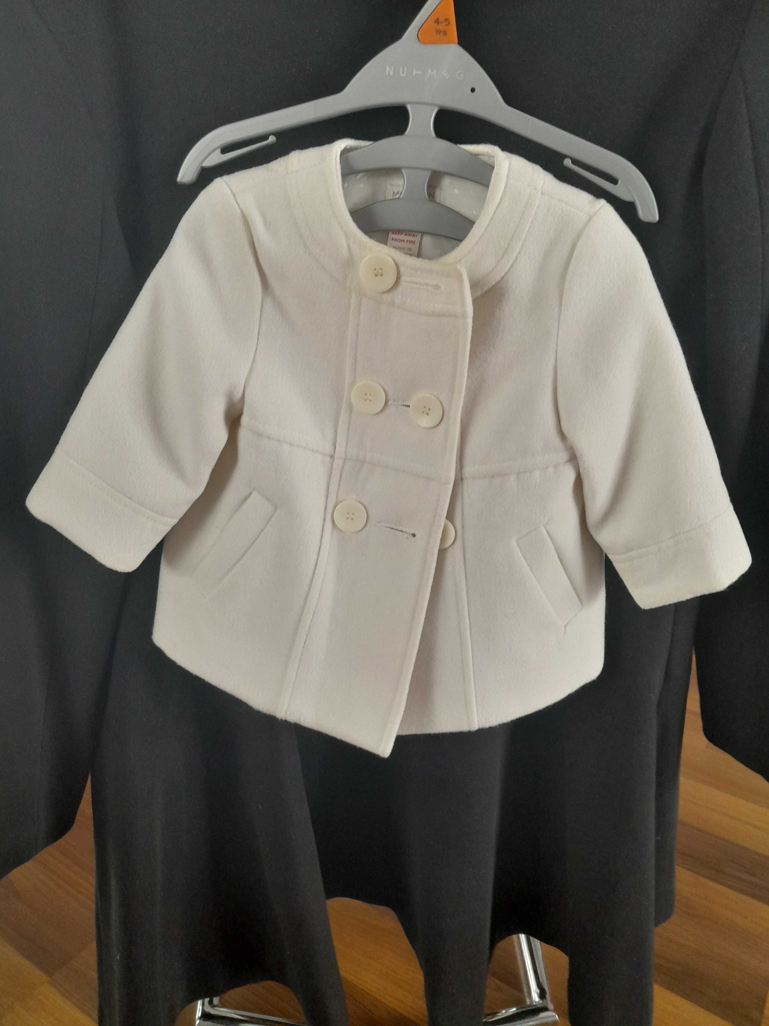 Biały Płaszczyk, futerko dziewczynka chrzest elegancki 80-86