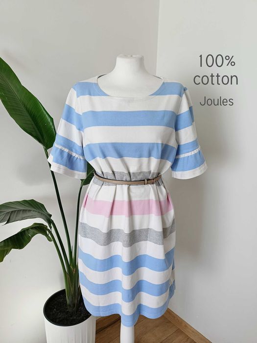 Biała bawełniana sukienka letnia w poziome paski 100% cotton Joules 44