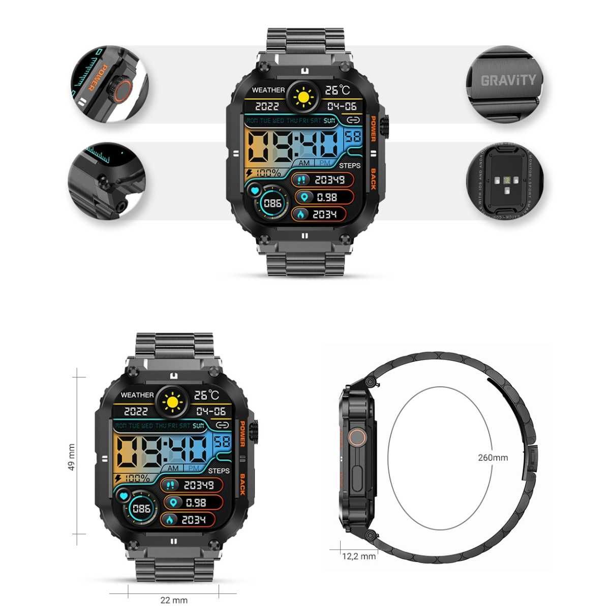 SMARTWATCH GRAVITY GT6-2 Czany - Czarna Bransoletka