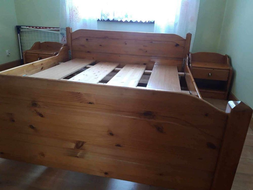 Łóżko 160x200 drewniane, sosna, szafka nocna, szafa, garderoba
