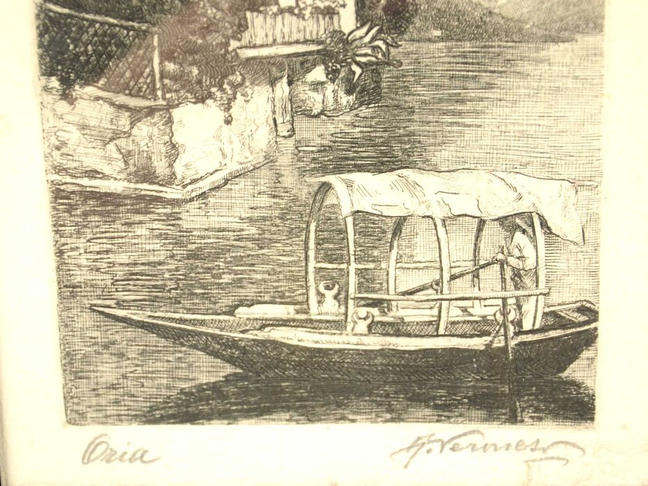 Rycina Oria Jezioro Lugano Villa Fogazzaro podpisana drewniana rama