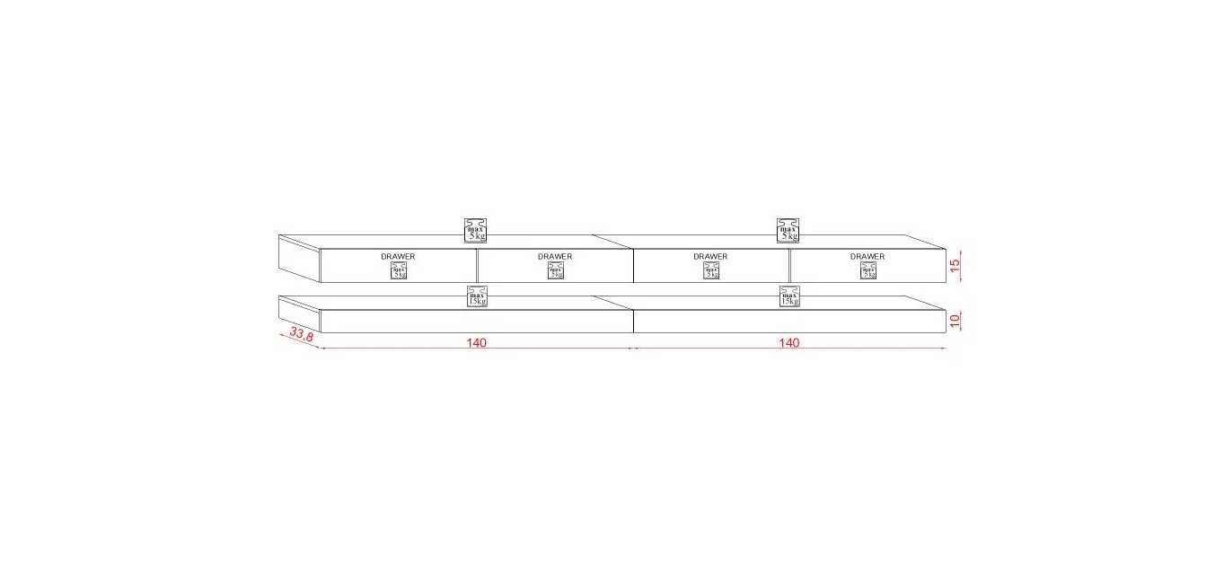 Szafka wisząca RTV FLY 280 cm czarny mat/czarny połysk + LED
