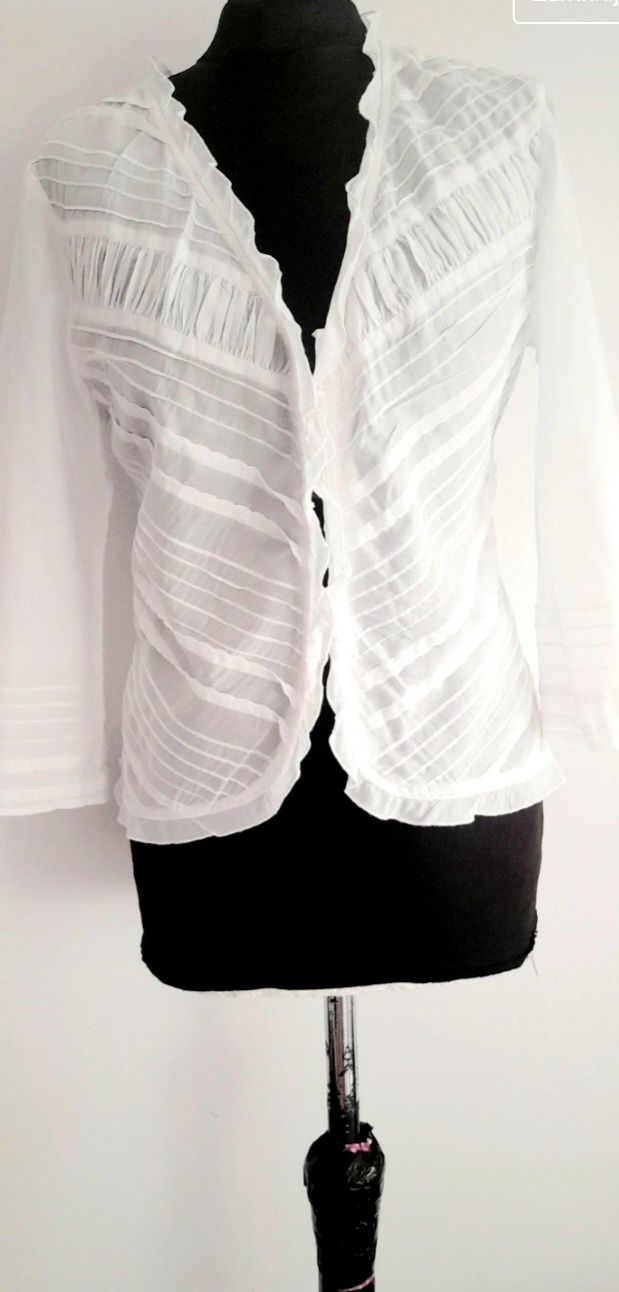 OKAZJA biała koszula bluzka narzutka retro Folk bawełna 36 s 38 m XS