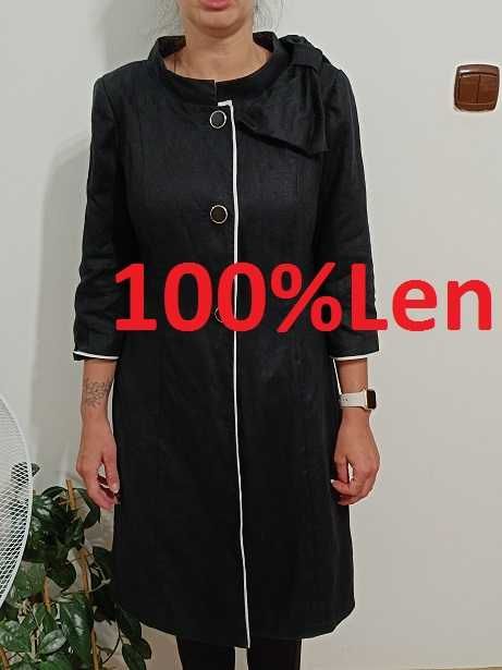 Per Una czarny elegancki lniany płaszcz wiosenny , len, jak nowy