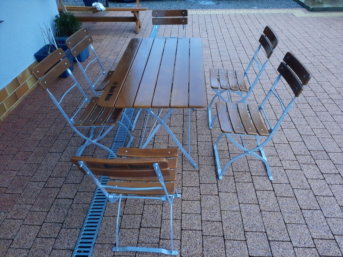 Stolik składany outdoorowy ogród piwny + 6 krzeseł. Solidny. Ocynk