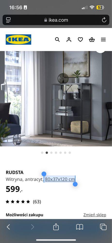 RUDSTA Witryna, antracyt  gablotla Ikea szklarnia