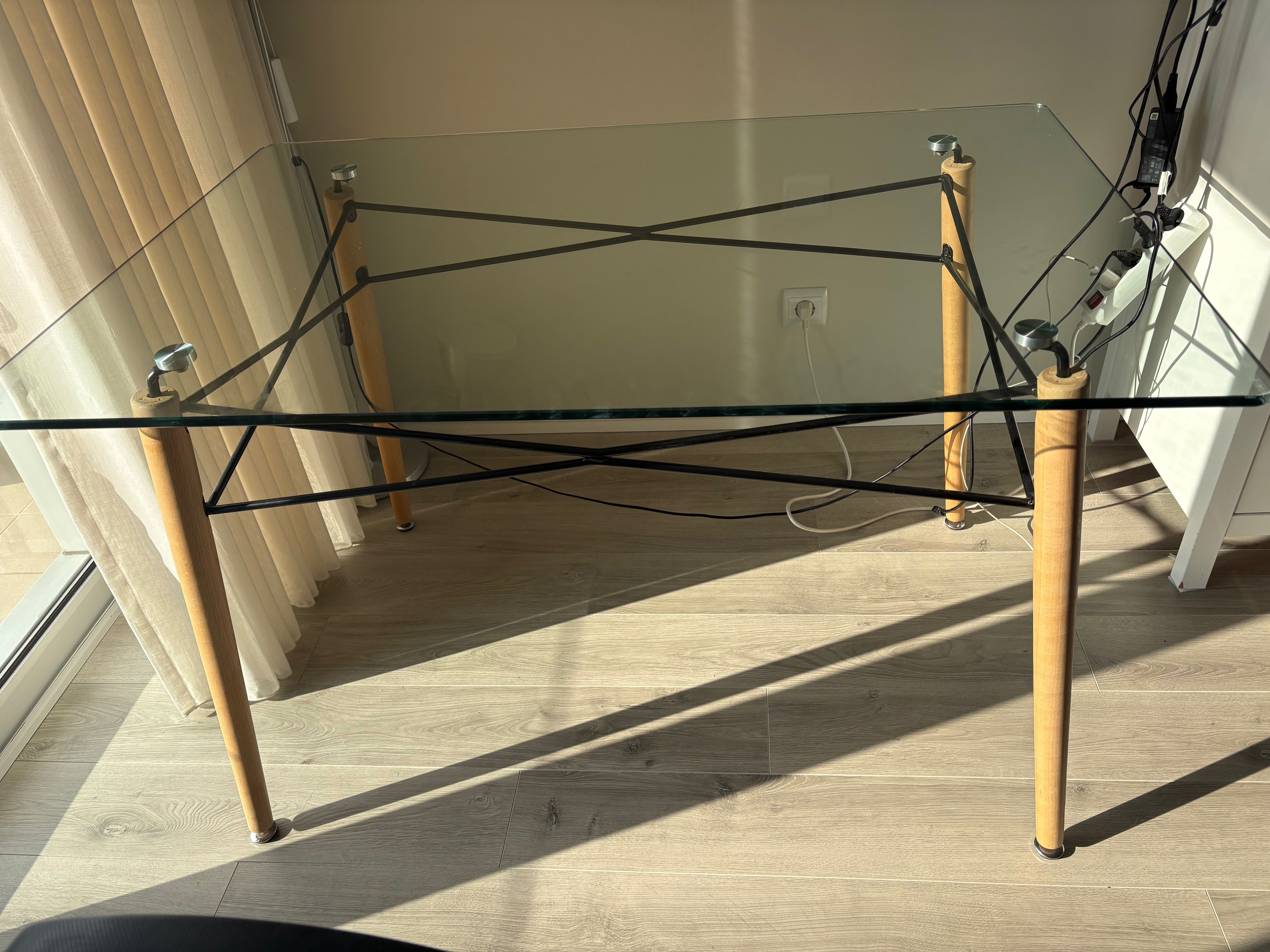 Mesa retangular de jantar de vidro e faia 120x80 sklum como nova