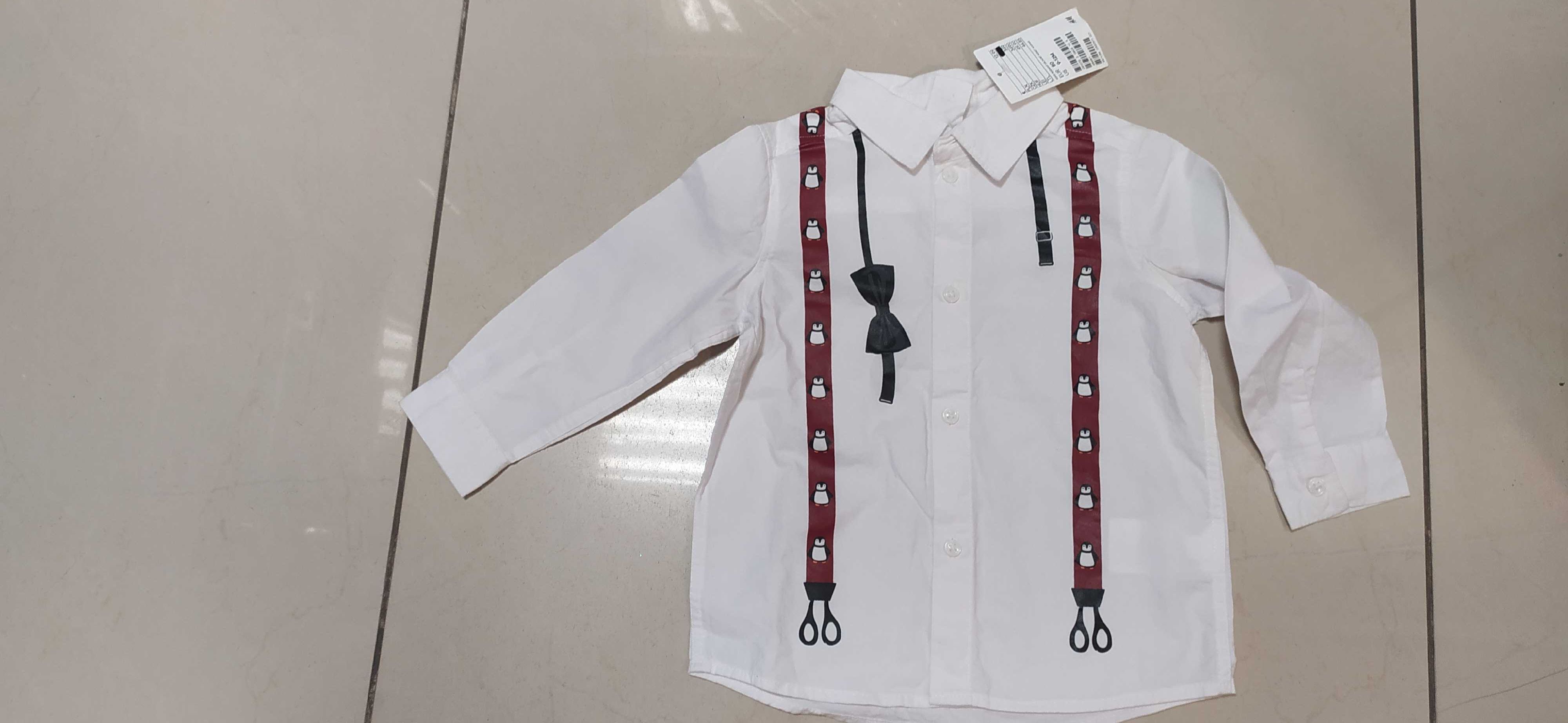 Koszula biała z szelkami i muchą H&M r80 pingwiny