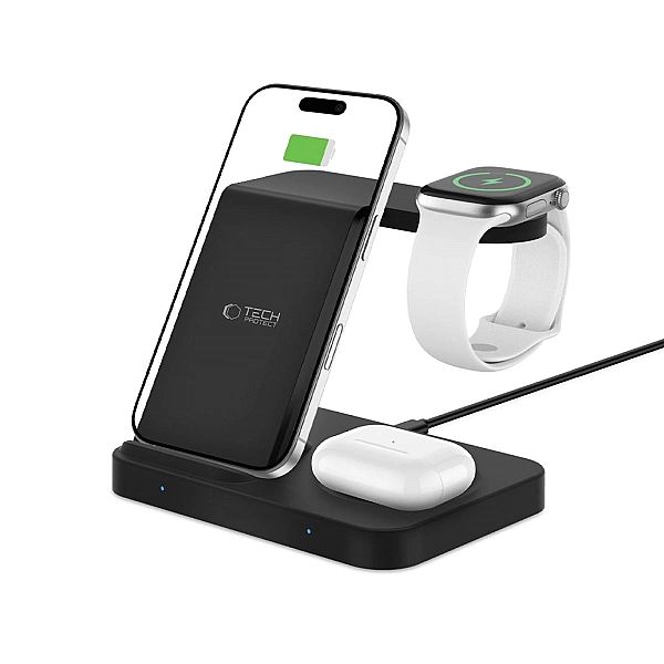 Tech-Protect Qi15W-A37/3In1 Wireless Charger For Android & Apple Black