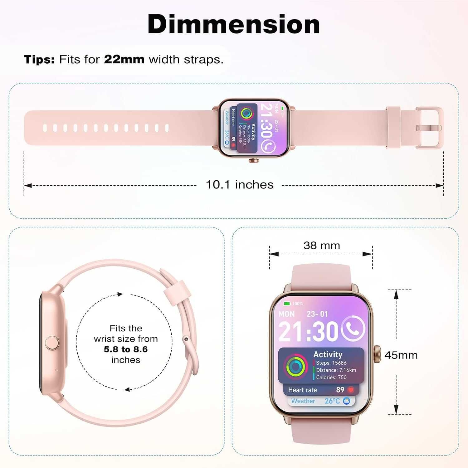 Smartwatch damski 2 SZTUKI 1,8", puls, SpO2, stres, Alexa, IP68, sport