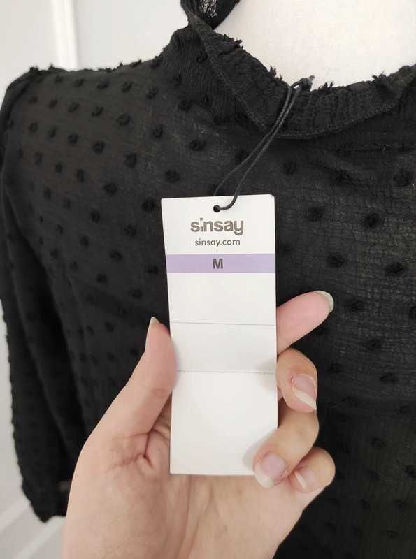 Nowa koszula z 3/4 rękawem elegancka klasyczna plumetti Sinsay M