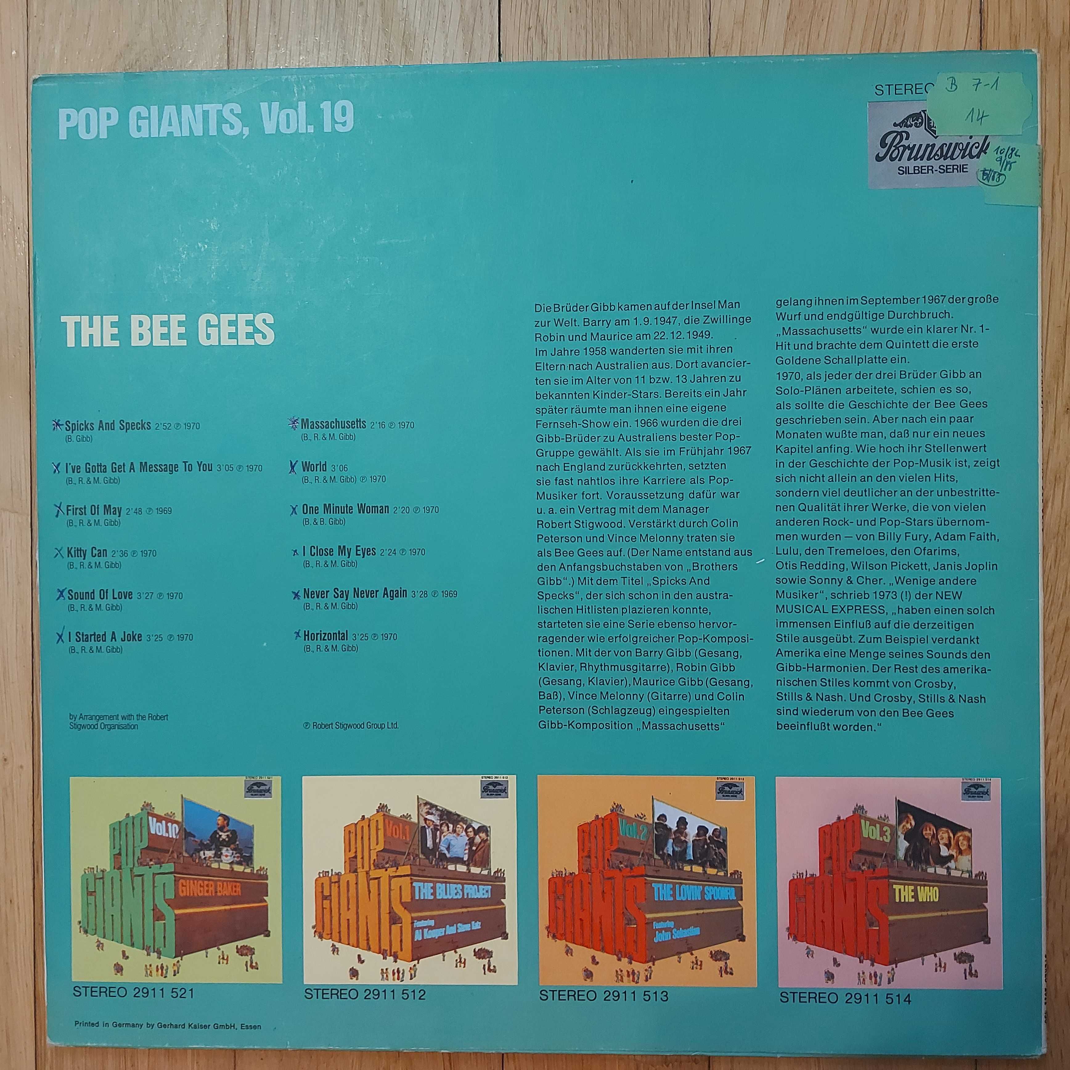 The Bee Gees* Pop Giants, Vol. 19 1974 Ger (EX-/VG+) + inne tytuły