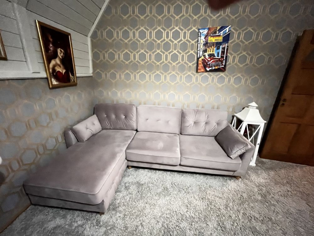 Narożnik Glamour pikowany welur jak nowy 6400