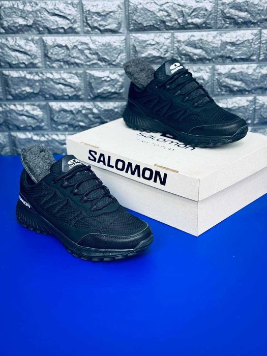 Зимние мужские кроссовки salomon черные водонепроницаемые красовки